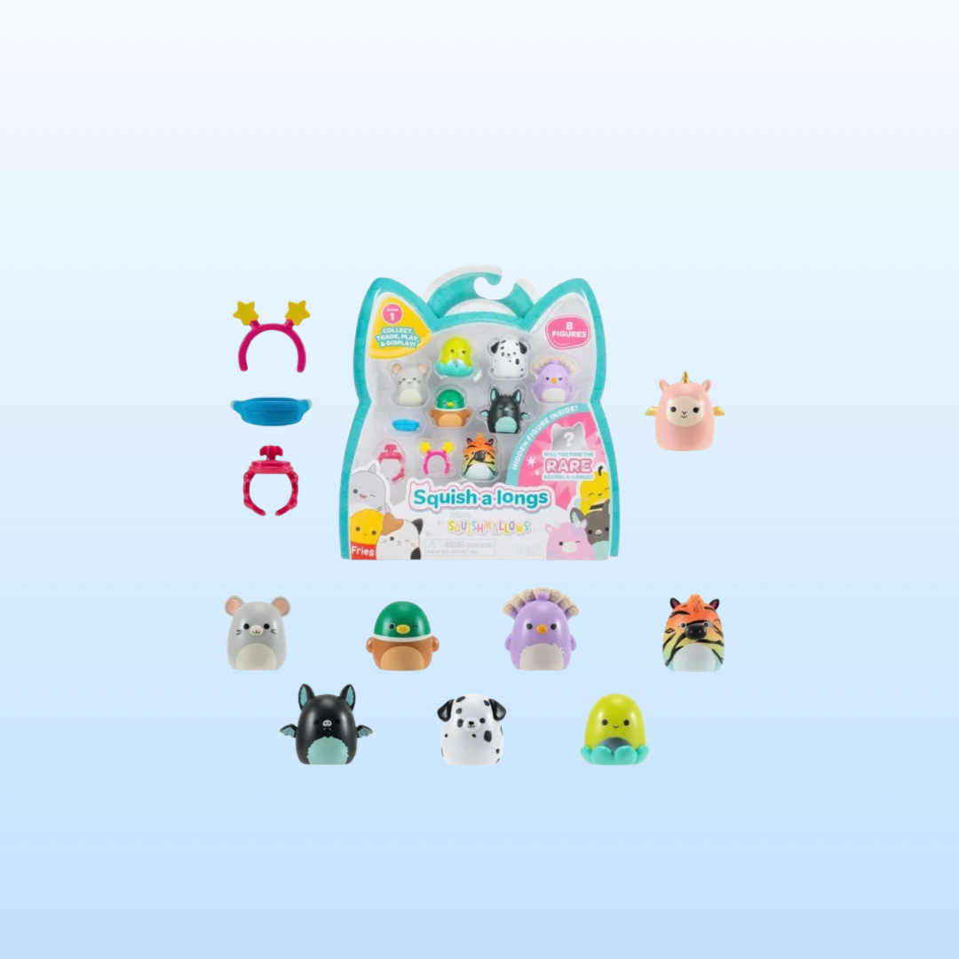 Squishmallow Squishalongs 8 Pack - Squad 1 - Beula, Ludwig, Stanley, Bimbi, Dent, Cherry, Cherish, Mystery Figure