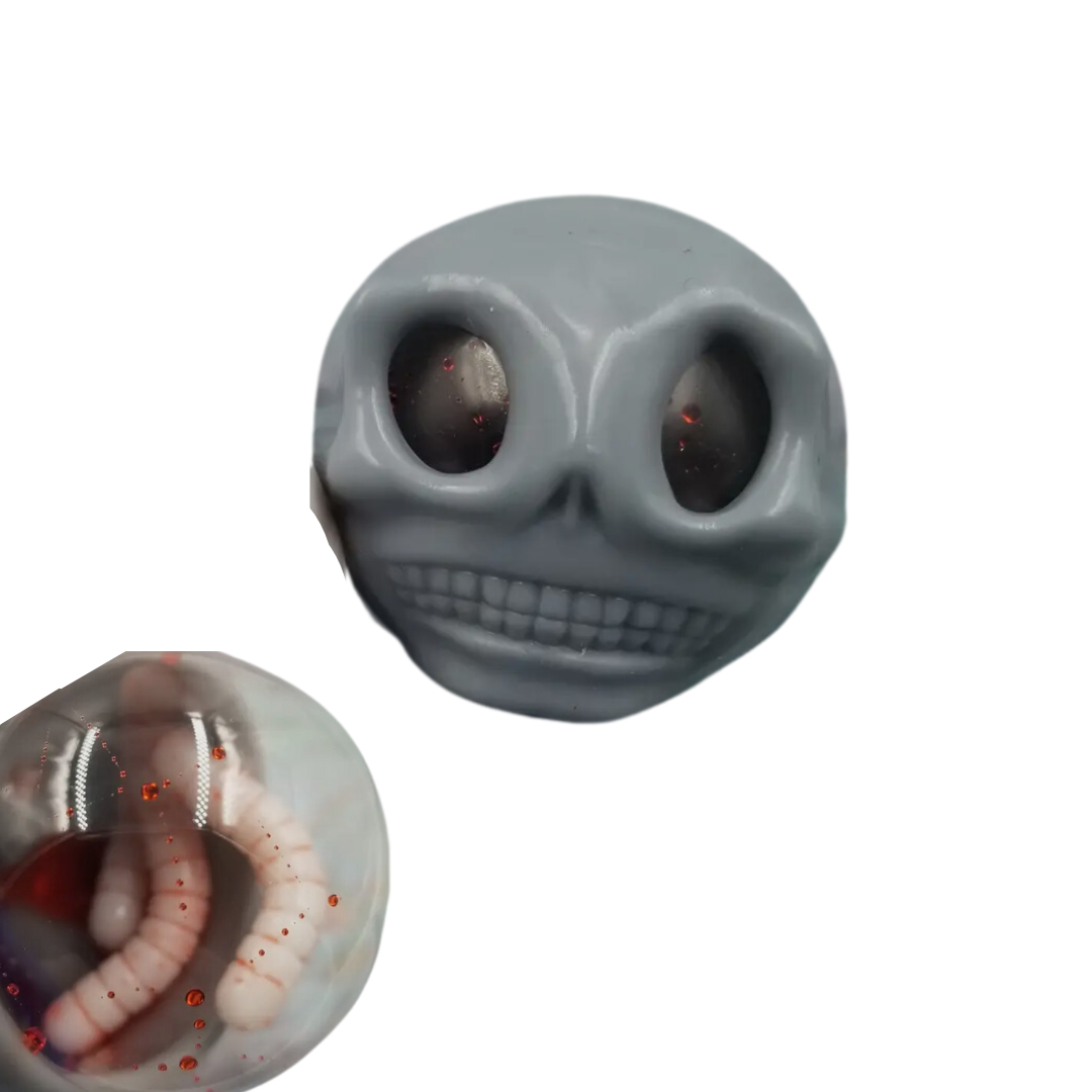 Squeeze Skull Fidget with Worms