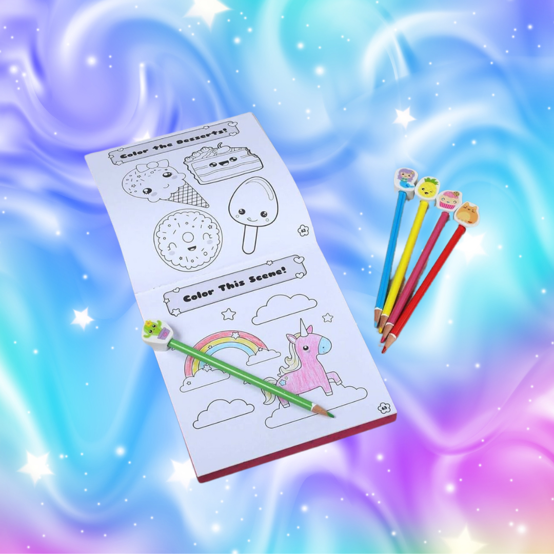 Kawaii Drawing, Coloring and Activity Book with Pencil Toppers Kit